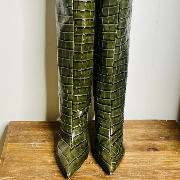 SCHUTZ Brand New Maryana Pointed Toe Boot In Military Green Womens 7.5 Crocodile - Picture 3 of 8